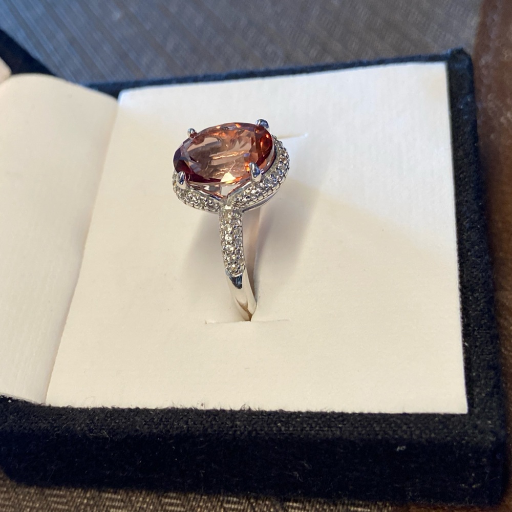 Red Labradorite, Rhodium/Silver Ring 3.85ctw - Picture 6 of 13
